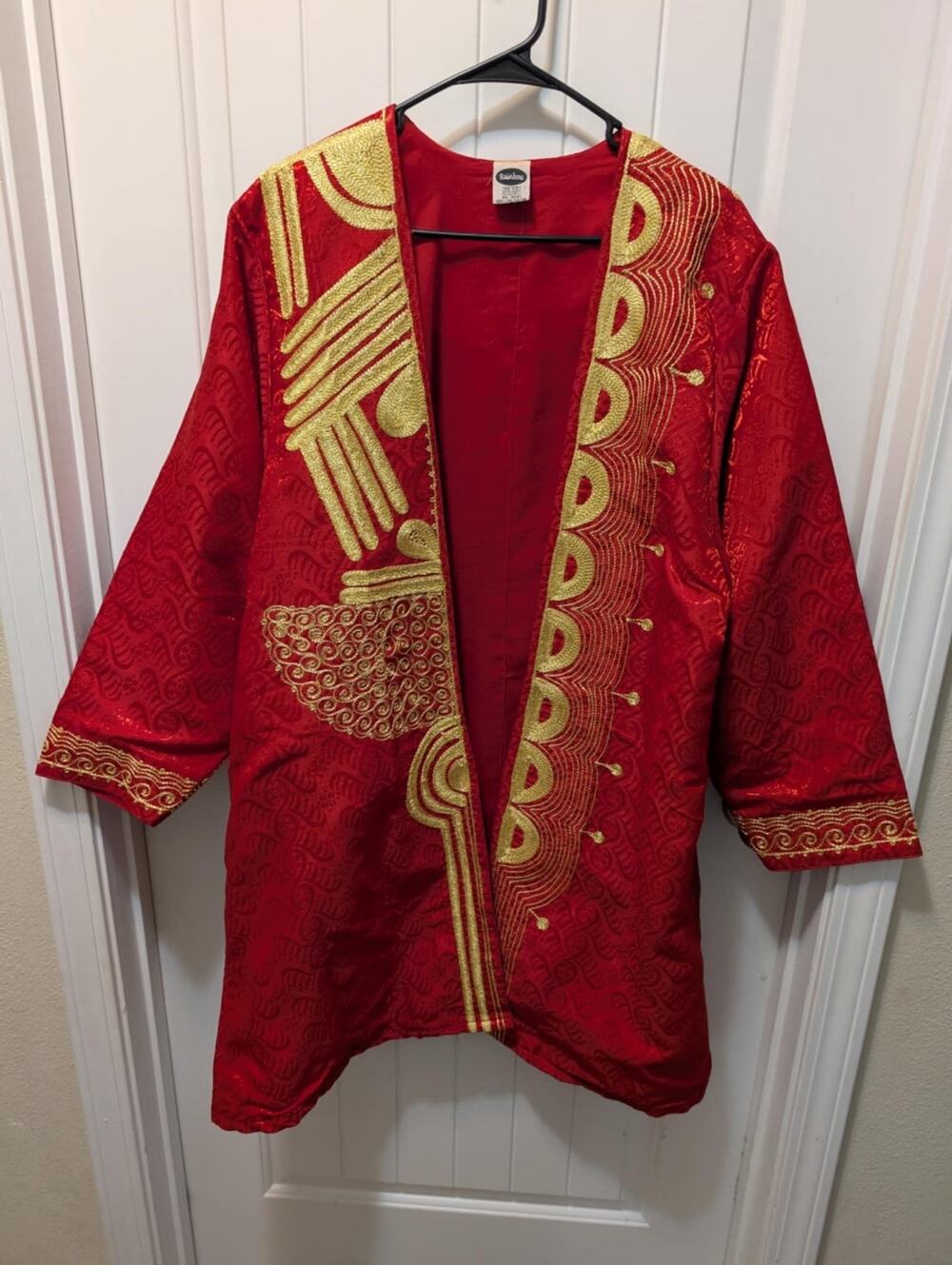 Vtg. Rainbow Dashiki Coat Jacket Red Gold Embroidery Long Sleeve One Size Unisex